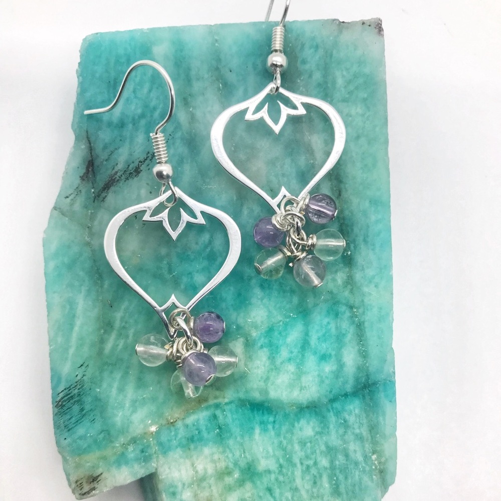 Unique, handmade earrings; silver & silver plated aspects & semi-precious stones